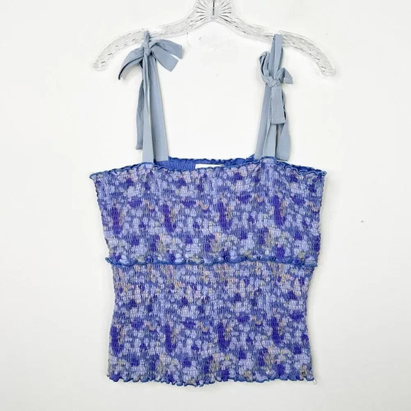 by ANTHROPOLOGIE | Retro Stretchy Smocked Tie Bows Top Tank Cami Sz. XL Floral - Picture 4 of 5